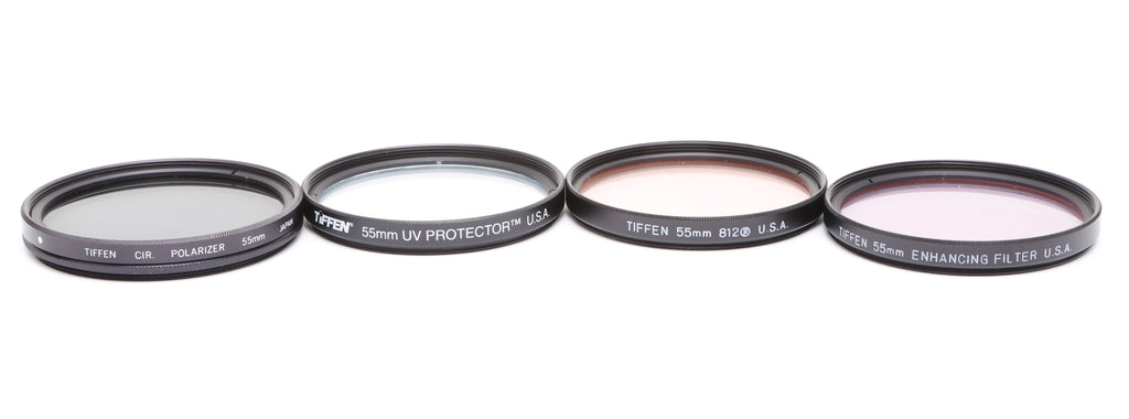 Set of (4) Tiffen 55mm Circular Filters: Polarizer, UV Protector, 812, Enhancing
