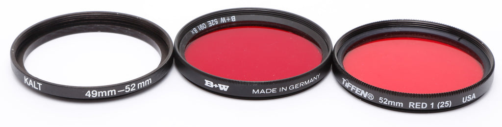 (2) 52mm Red Filters with 49mm-52mm Adapter Ring. Tiffen & Schneider B+W
